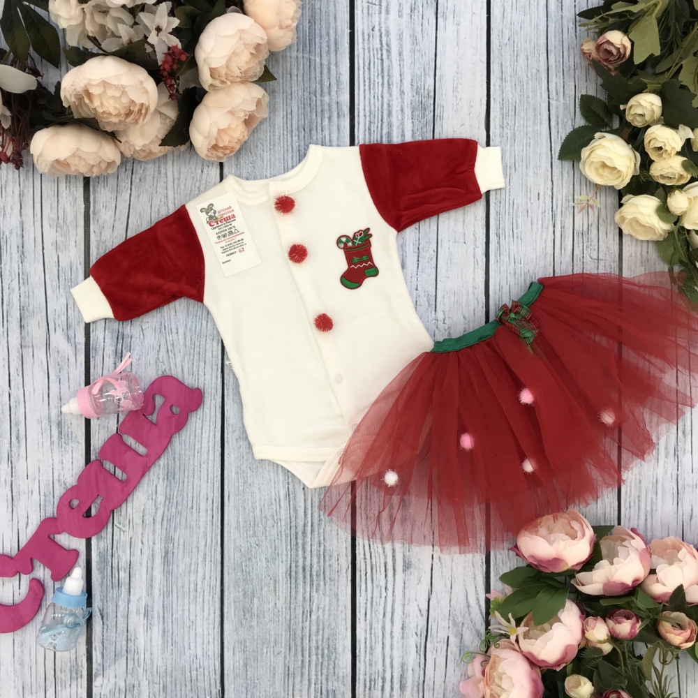 243-К. И.Боди с юбкой, хлопок 100% интерлок, красный 62,68,74.80