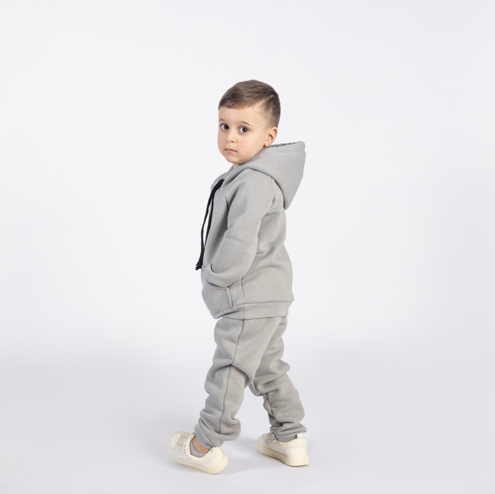 296-С. Свитшот с капюшоном  + Штаны, хлопок 65%, 35% ПЭ, 3-х нитка (начес) серый 80,86,92