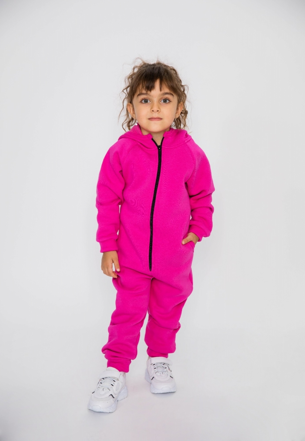 318-Ф. Комбинезон на молнии с капюшоном, фуксия, хлопок 65%, 35% ПЭ, 3 нитка толстовка (начёс) 86,92,98,104