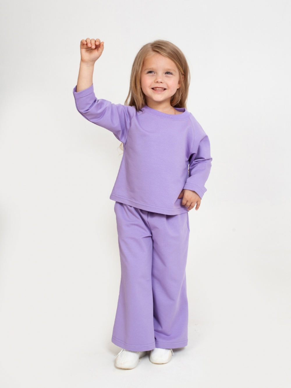 323-Л. Костюм детский Палаццо, лиловый, 70% хлопок, 25% ПЭ, 5% лайкра, футер 2-х нитка без начеса, размеры 122,128,134,140