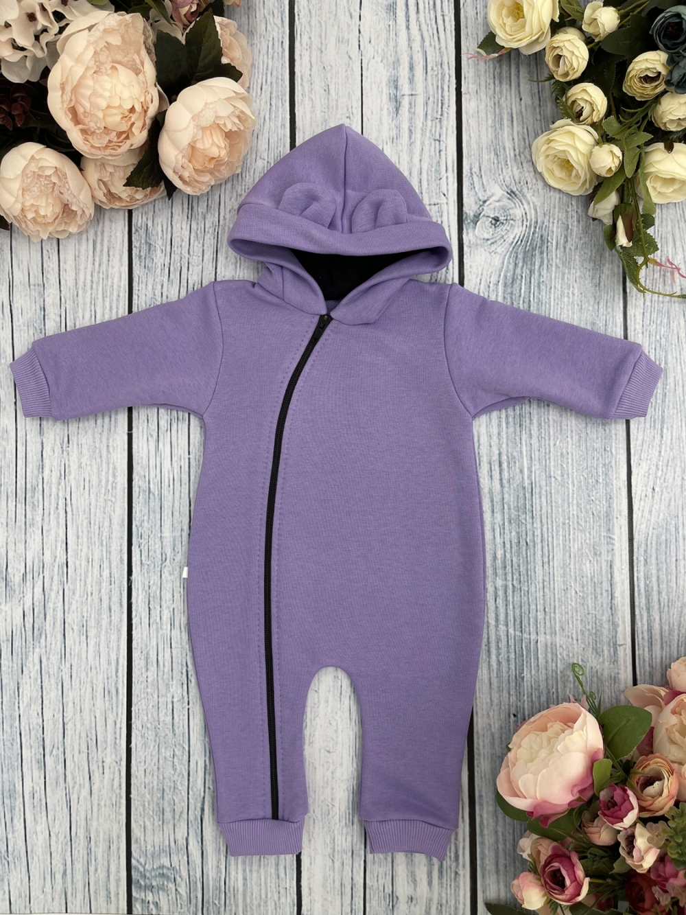 315-Л. Комбинезон с капюшоном, хлопок 65%, 35% ПЭ, 3-х нитка без начеса + интерлок 62,68,74,80