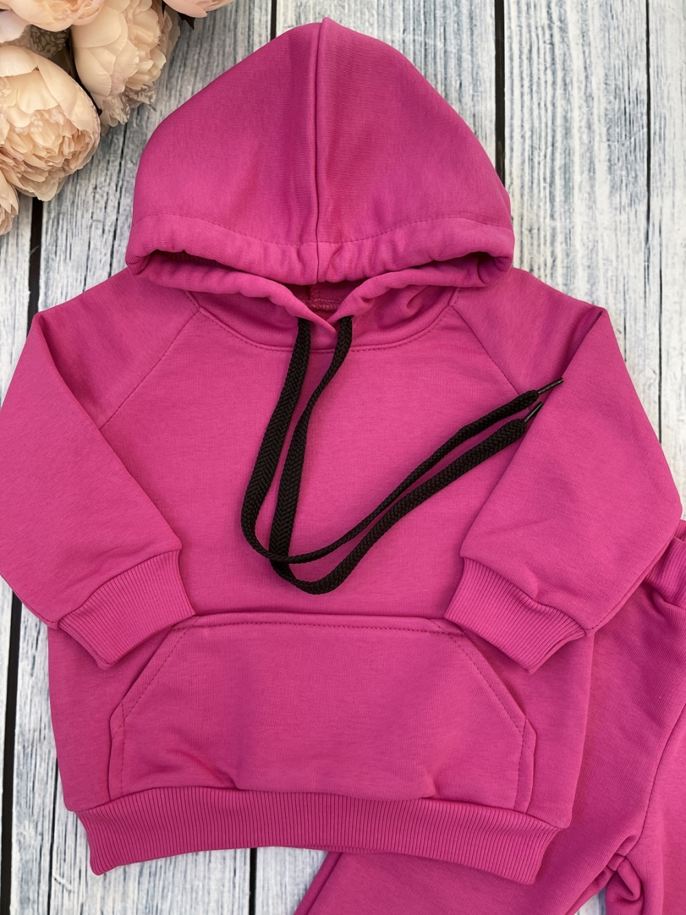 311-Ф. Свитшот с капюшоном + Штаны, хлопок 65%, 35% ПЭ, 3-х нитка ( без начеса) фуксия 80,86,92