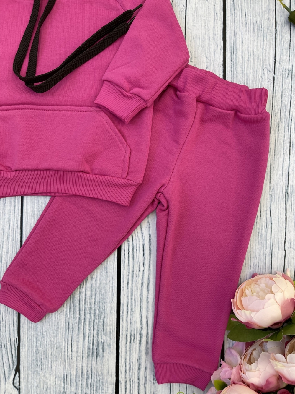 311-Ф. Свитшот с капюшоном + Штаны, хлопок 65%, 35% ПЭ, 3-х нитка ( без начеса) фуксия 146,152,158