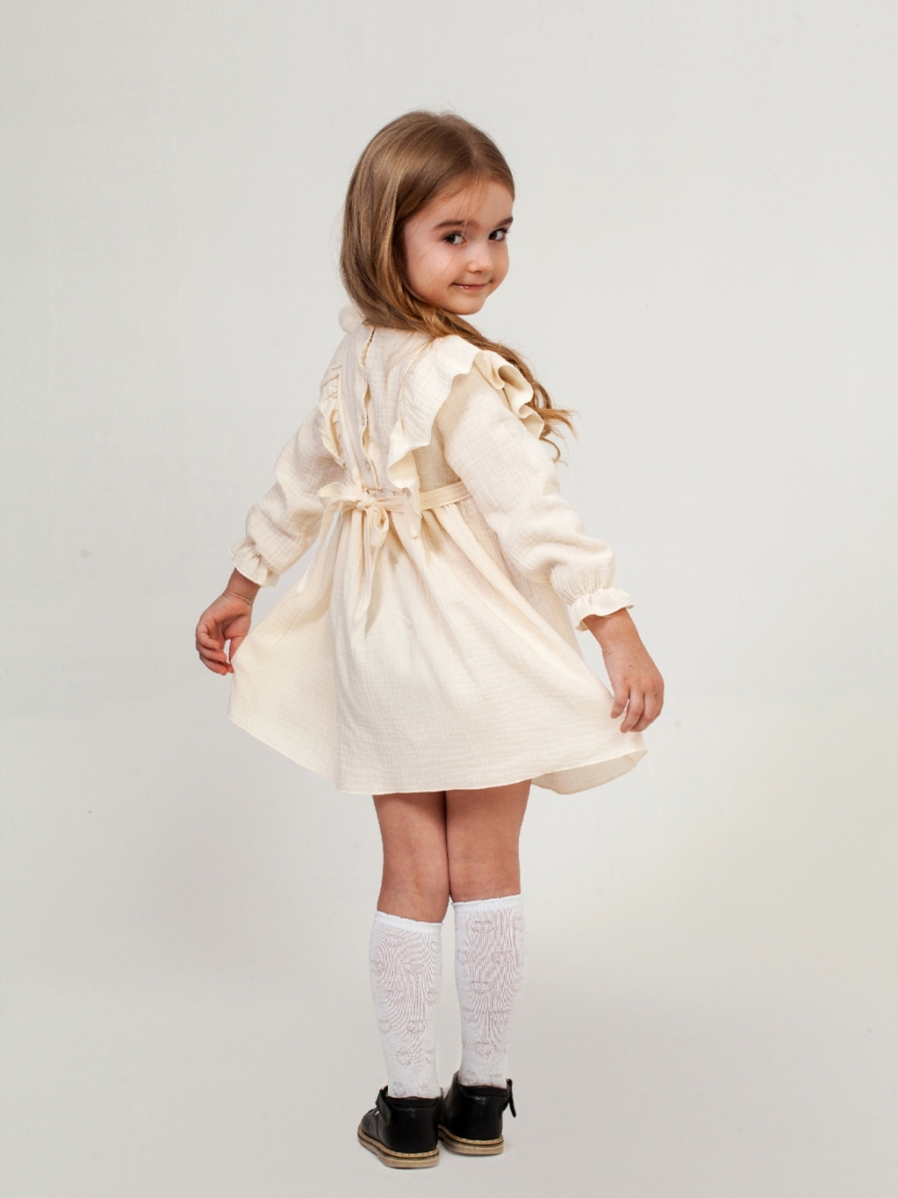 321-СЛ. Платье из муслина детское, хлопок 100% сливочный, р. 74,80,86,92