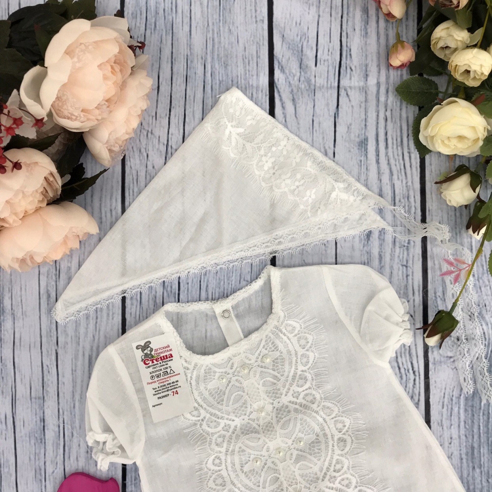 214. Крестильное платье из батиста, хлопок 100%, размеры 62,68,74,80