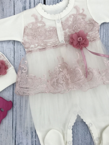 236-П. Комбинезон с  юбкой,100% хлопок интерлок, пудра