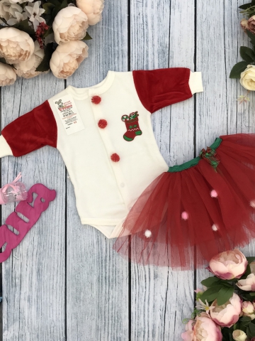 243-К. И.Боди с юбкой, хлопок 100% интерлок, красный 62,68,74.80