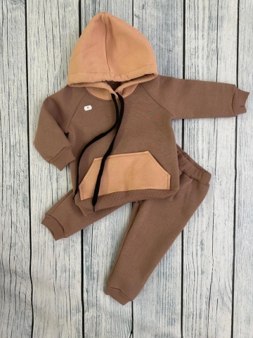 Купить оптом 296-РАЗ. Худи +Брюки детские, хлопок 65%, 35%  ПЭ, 3-х нитка (начес) разноцветный 80,86,92 в Камышине