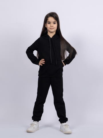 311-Ч. Свитшот с капюшоном + Штаны, хлопок 65%, 35% ПЭ, 3-х нитка ( без начеса) черный 98,104,110,116