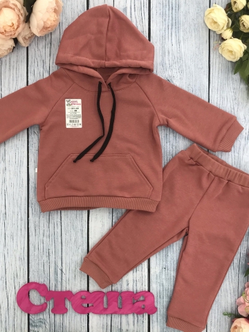 Купить оптом 311-ТР. Свитшот с капюшоном + Штаны, хлопок 65%, 35% ПЭ, 3-х нитка ( без начеса) терракот 80,86,92 в Камышине