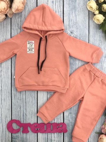 Купить оптом 311-ПР. Свитшот с капюшоном + Штаны, хлопок 65%, 35% ПЭ, 3-х нитка ( без начеса) персик 98,104,110,116 в Камышине
