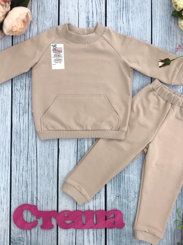 Купить оптом 312-СЛ. Свитшот+ Штаны , хлопок 70%, 25% ПЭ, 5% лайкра, 2 нитка петля без начеса, сливочный 98,104,110,116 в Камышине