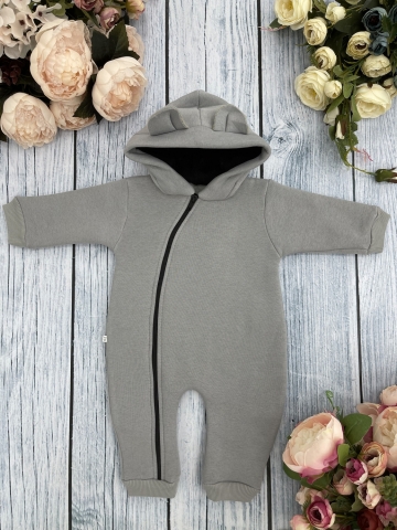 Купить оптом 308-СЕР. Комбинезон с капюшоном, хлопок 65%, 35% ПЭ, 3-х нитка с начесом + интерлок 62,68,74,80 в Камышине