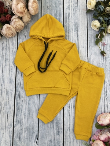 311-А. Свитшот с капюшоном + Штаны, хлопок 65%, 35% ПЭ  , 3-х нитка ( без начеса) апельсин 146,152,158