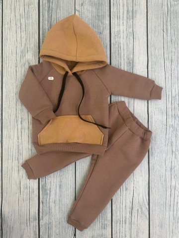 Купить оптом 296-РАЗ. Худи +Брюки детские, хлопок 65%, 35%  ПЭ, 3-х нитка (начес) разноцветный 80,86,92 в Камышине